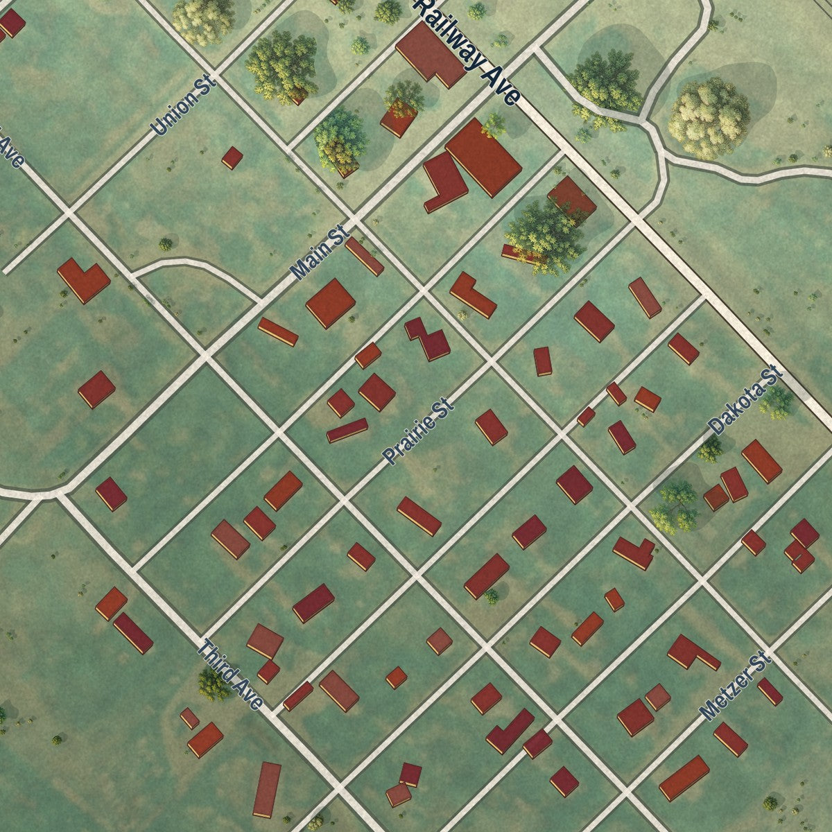 Close-up of the map of Portal, North Dakota print showing street and building detail