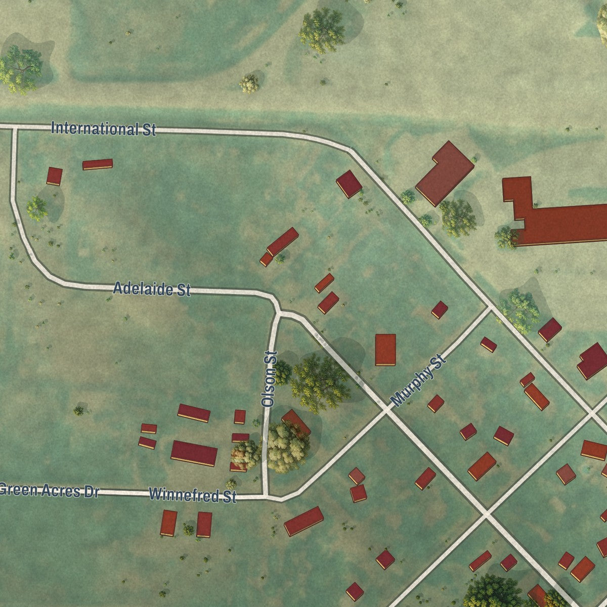 Second close-up of the map of Portal, North Dakota print showing more streets and buildings