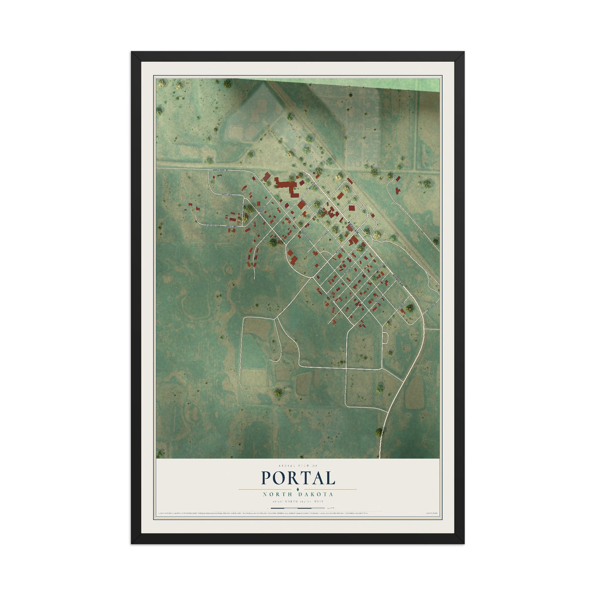 Map of Portal, North Dakota, 12 x 18 inch print in a black wood frame