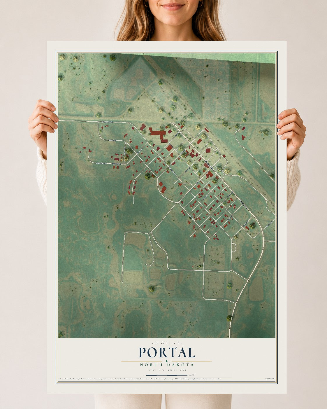 Map of Portal, North Dakota, 24 x 36 inch unframed archival matte print