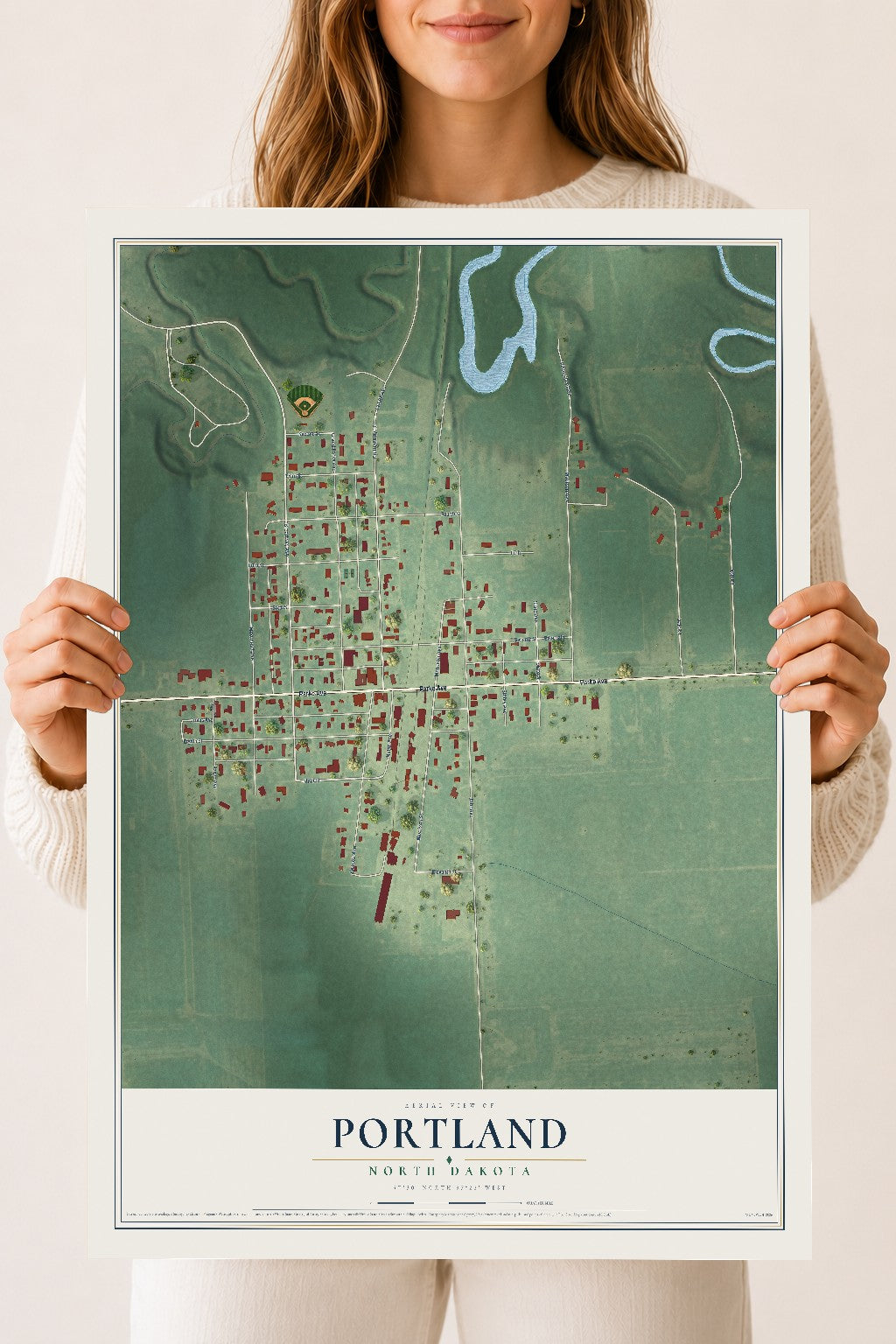 Map of Portland, North Dakota, 18 x 24 inch unframed archival matte print