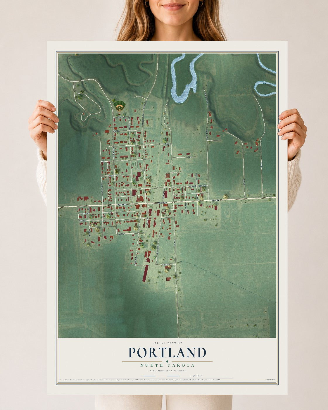 Map of Portland, North Dakota, 24 x 36 inch unframed archival matte print