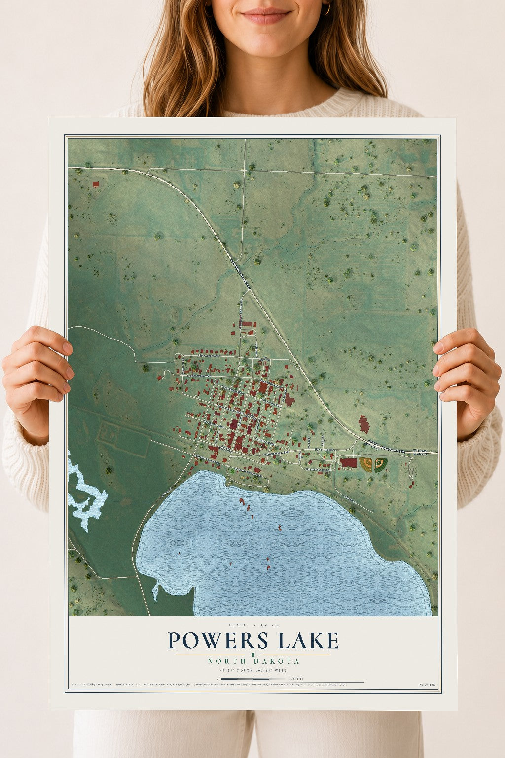 Map of Powers Lake, North Dakota, 18 x 24 inch unframed archival matte print