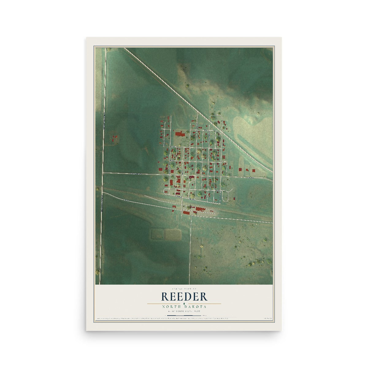Map of Reeder, North Dakota, 12 x 18 inch unframed archival matte print