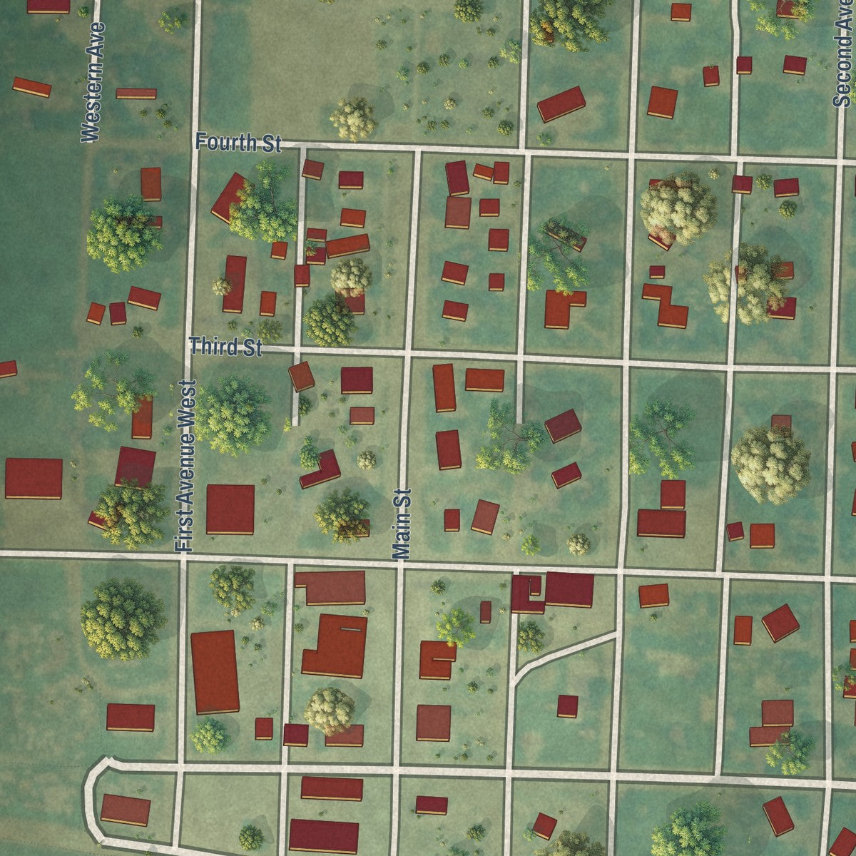 Close-up of the map of Reeder, North Dakota print showing street and building detail