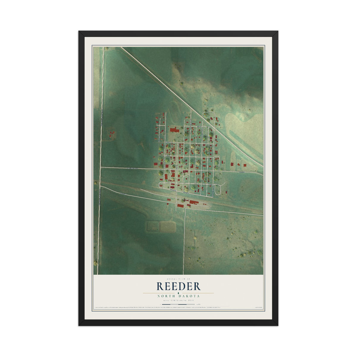 Map of Reeder, North Dakota, 12 x 18 inch print in a black wood frame