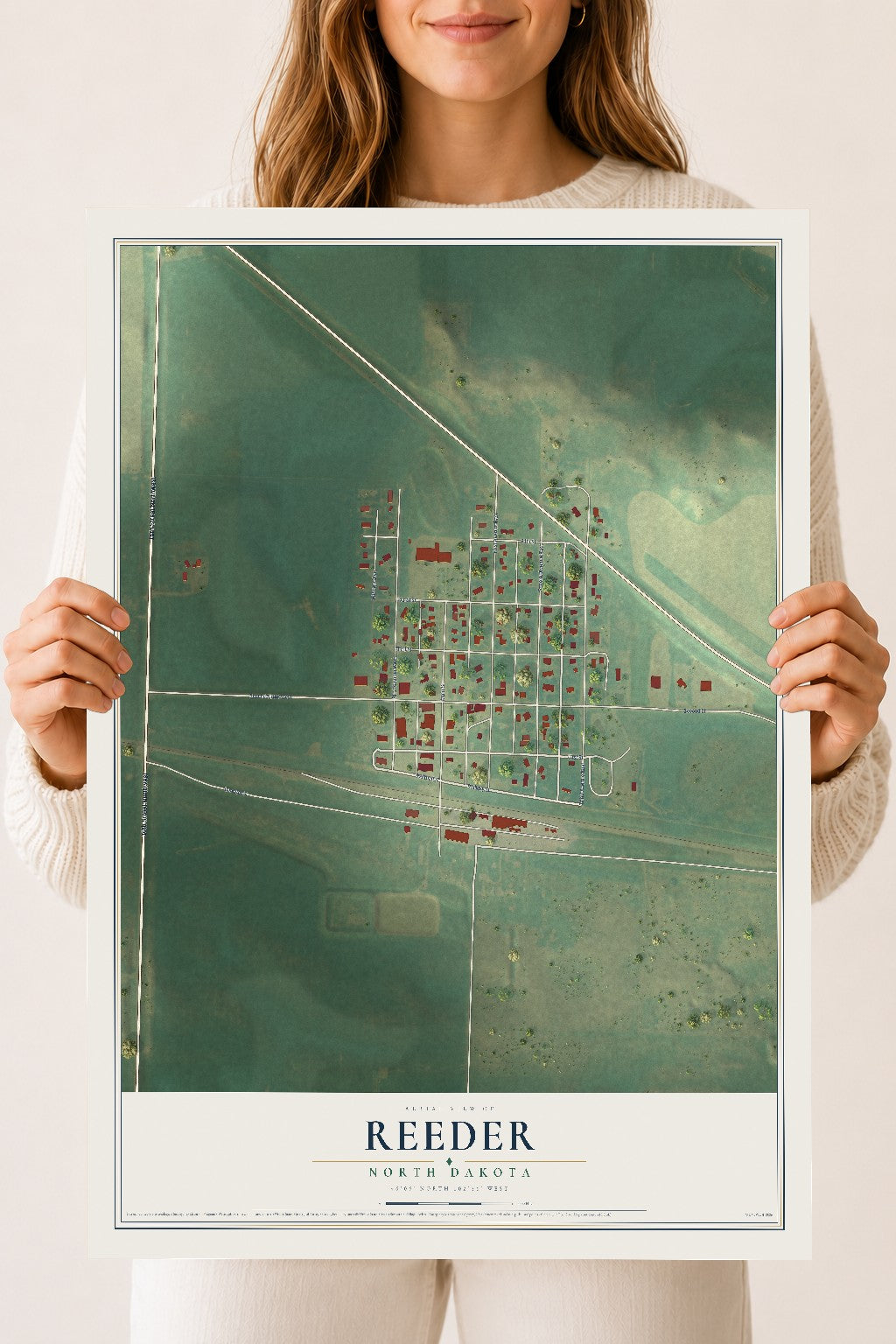 Map of Reeder, North Dakota, 18 x 24 inch unframed archival matte print