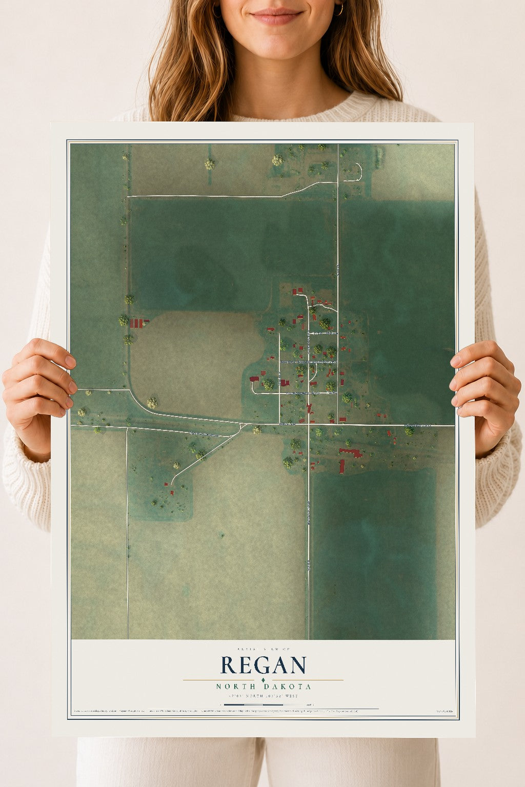 Map of Regan, North Dakota, 18 x 24 inch unframed archival matte print
