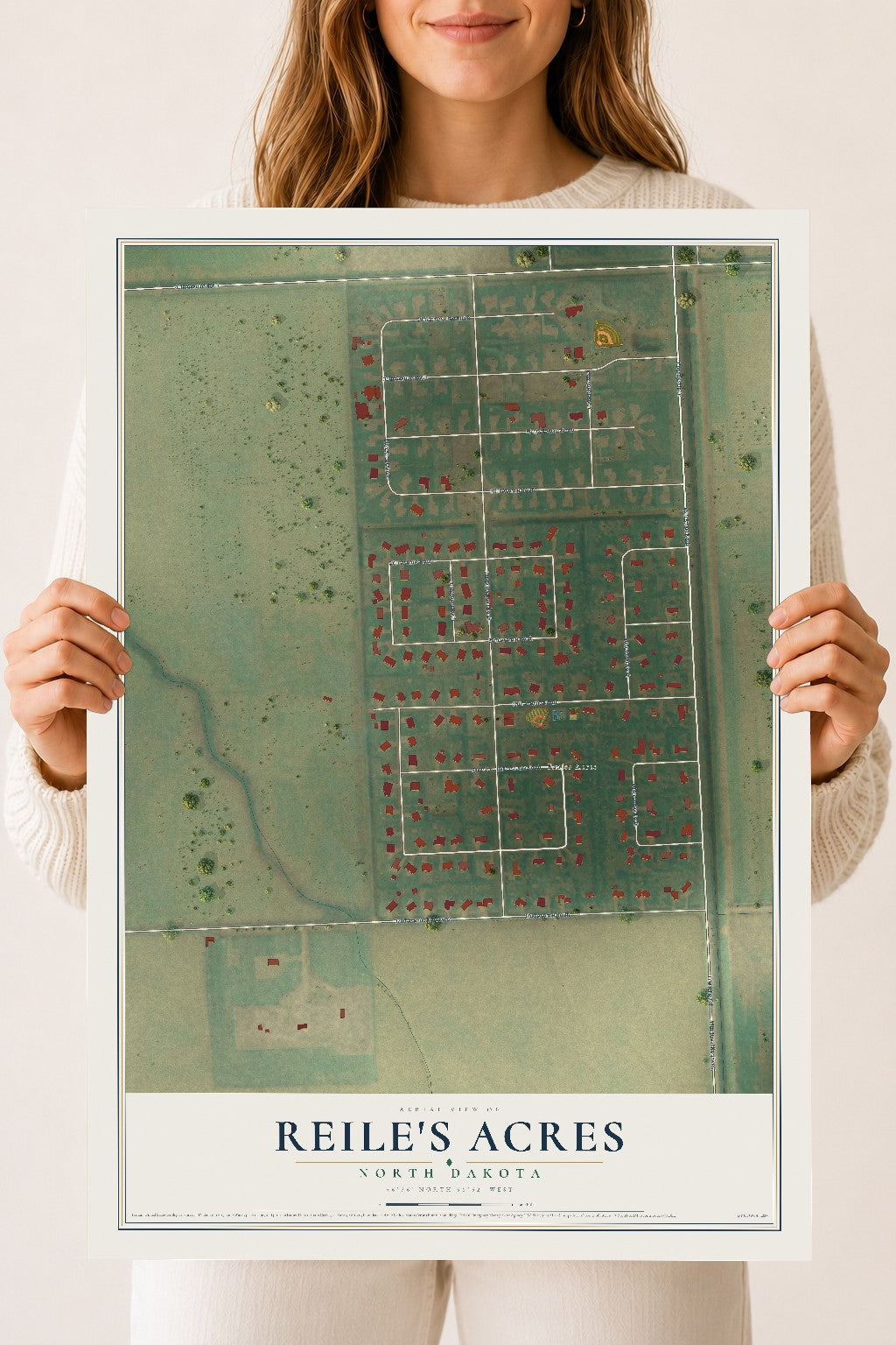 Map of Reile's Acres, North Dakota, 18 x 24 inch unframed archival matte print