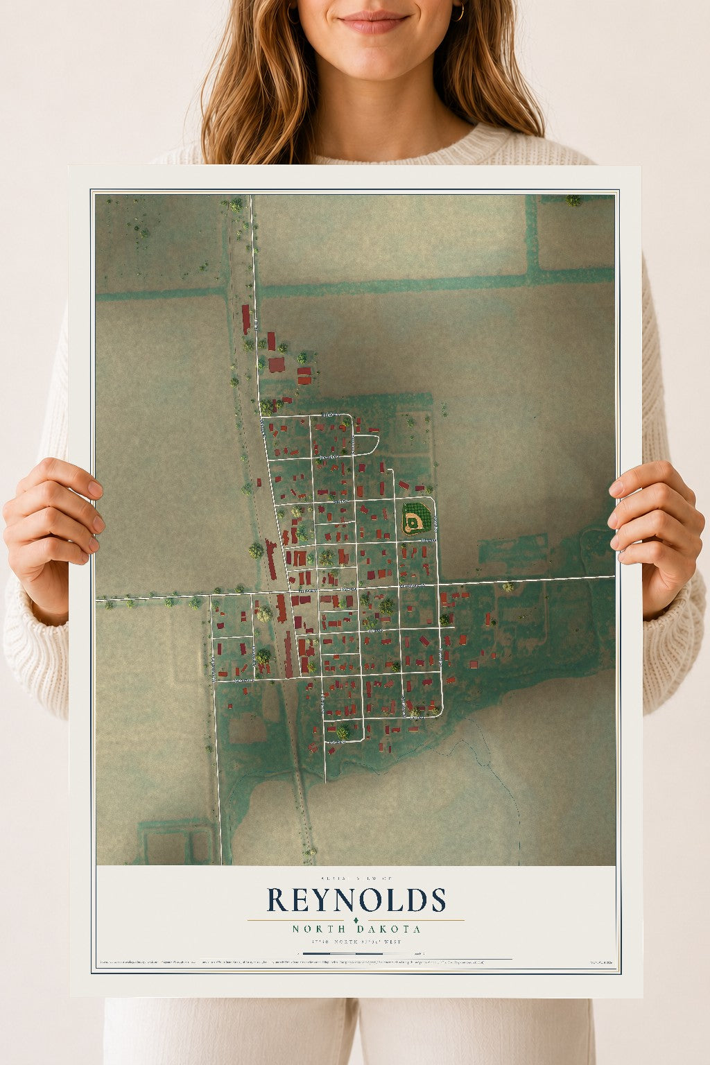 Map of Reynolds, North Dakota, 18 x 24 inch unframed archival matte print