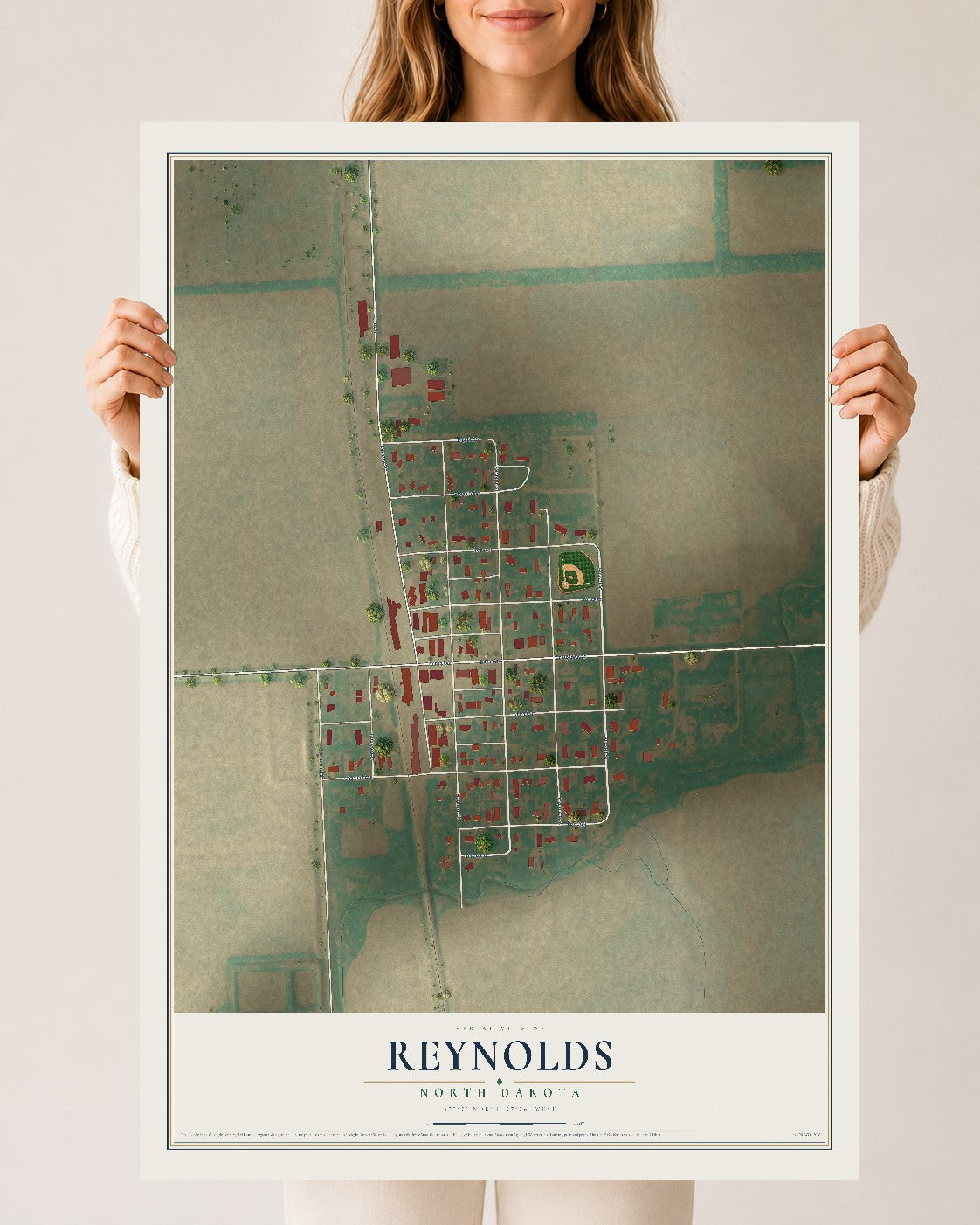 Map of Reynolds, North Dakota, 24 x 36 inch unframed archival matte print