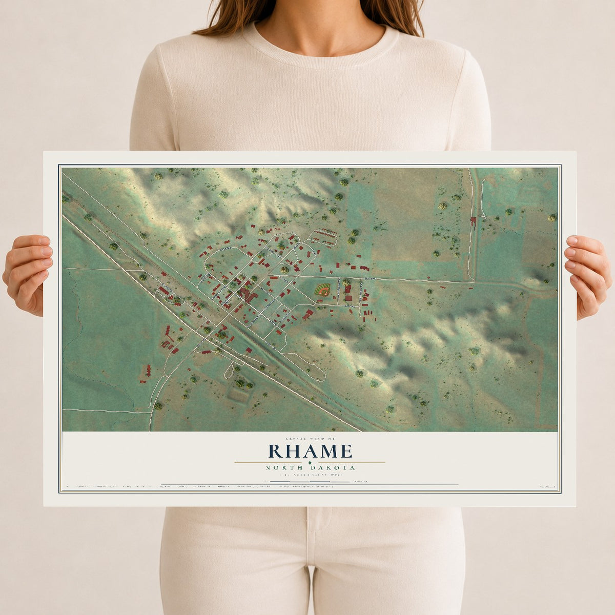 Map of Rhame, North Dakota, 12 x 18 inch unframed archival matte print