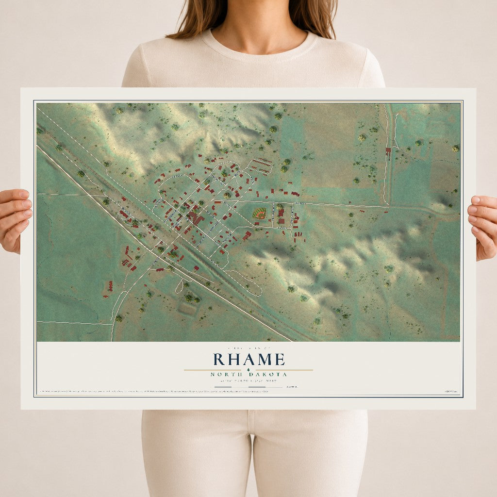 Map of Rhame, North Dakota, 18 x 24 inch unframed archival matte print