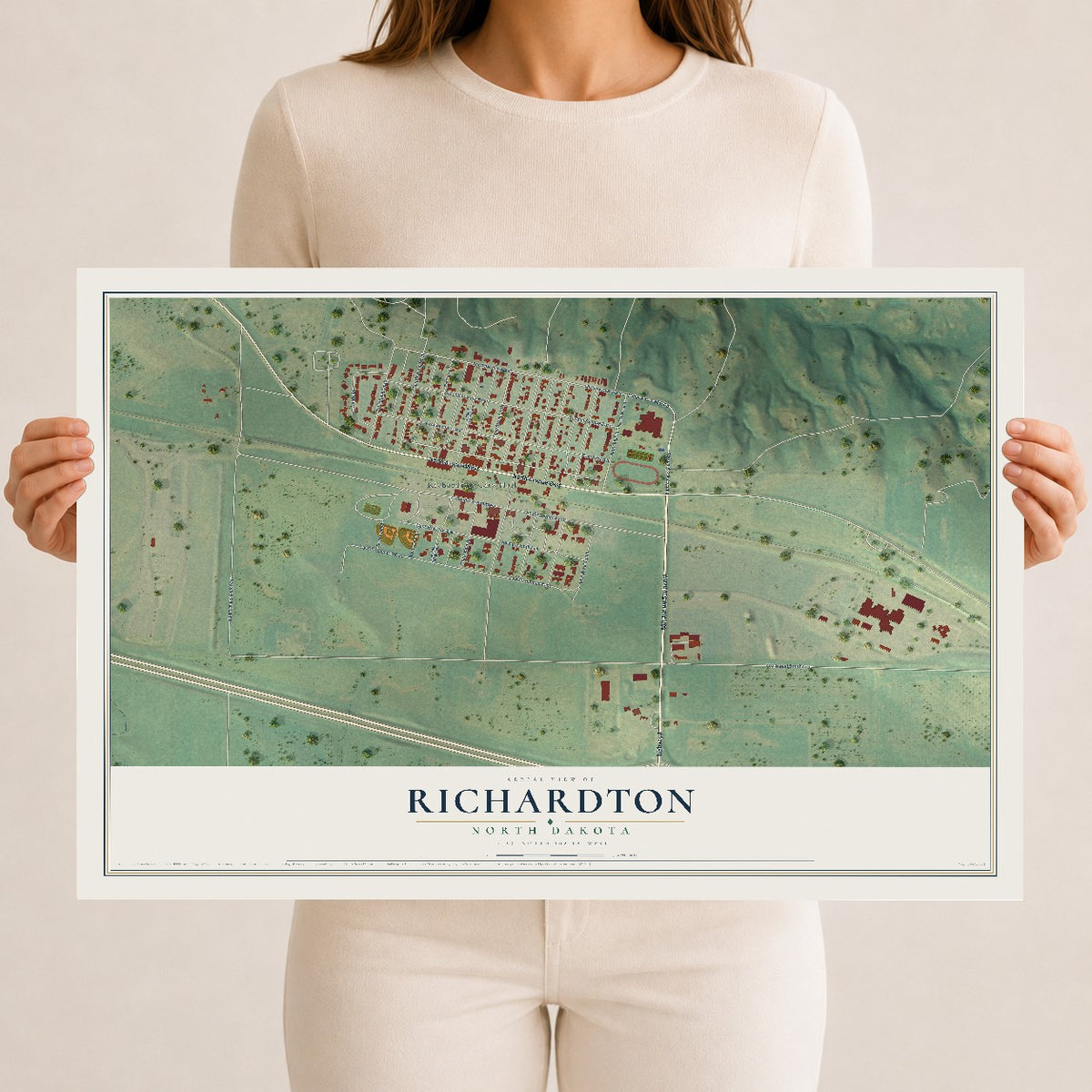 Map of Richardton, North Dakota, 12 x 18 inch unframed archival matte print