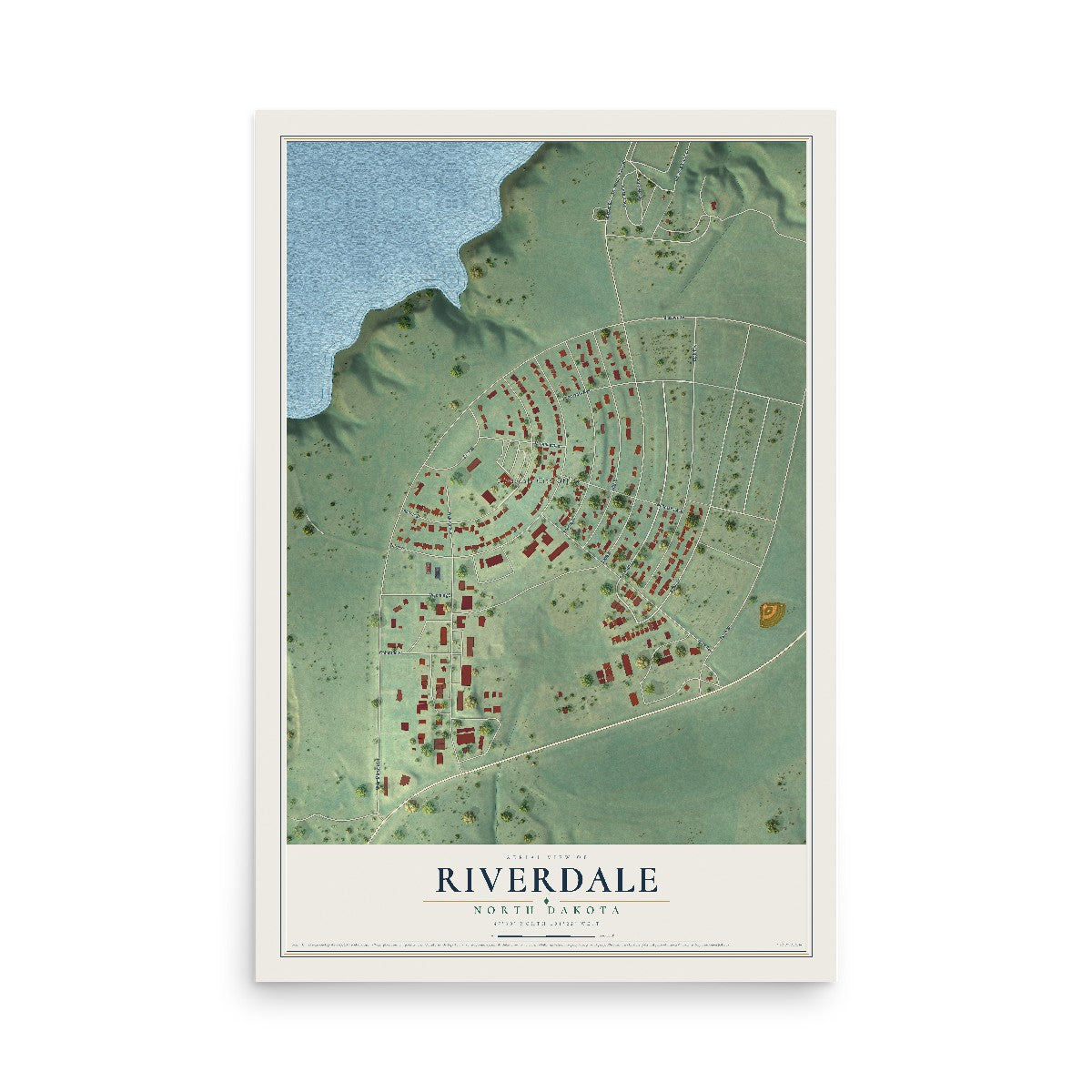 Map of Riverdale, North Dakota, 12 x 18 inch unframed archival matte print