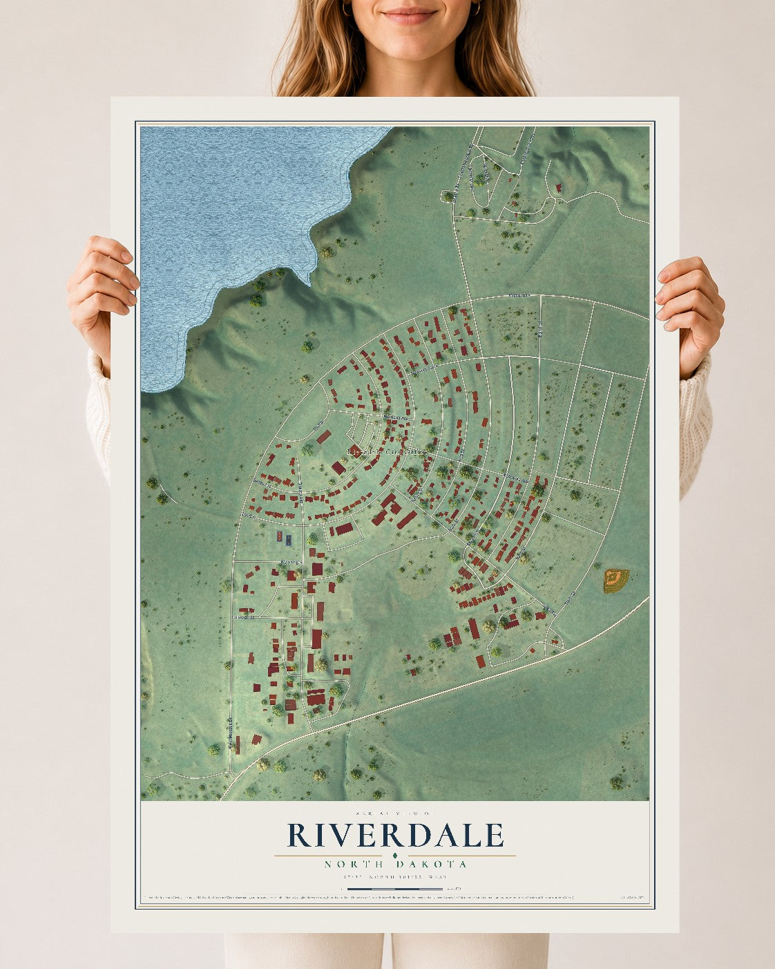 Map of Riverdale, North Dakota, 24 x 36 inch unframed archival matte print
