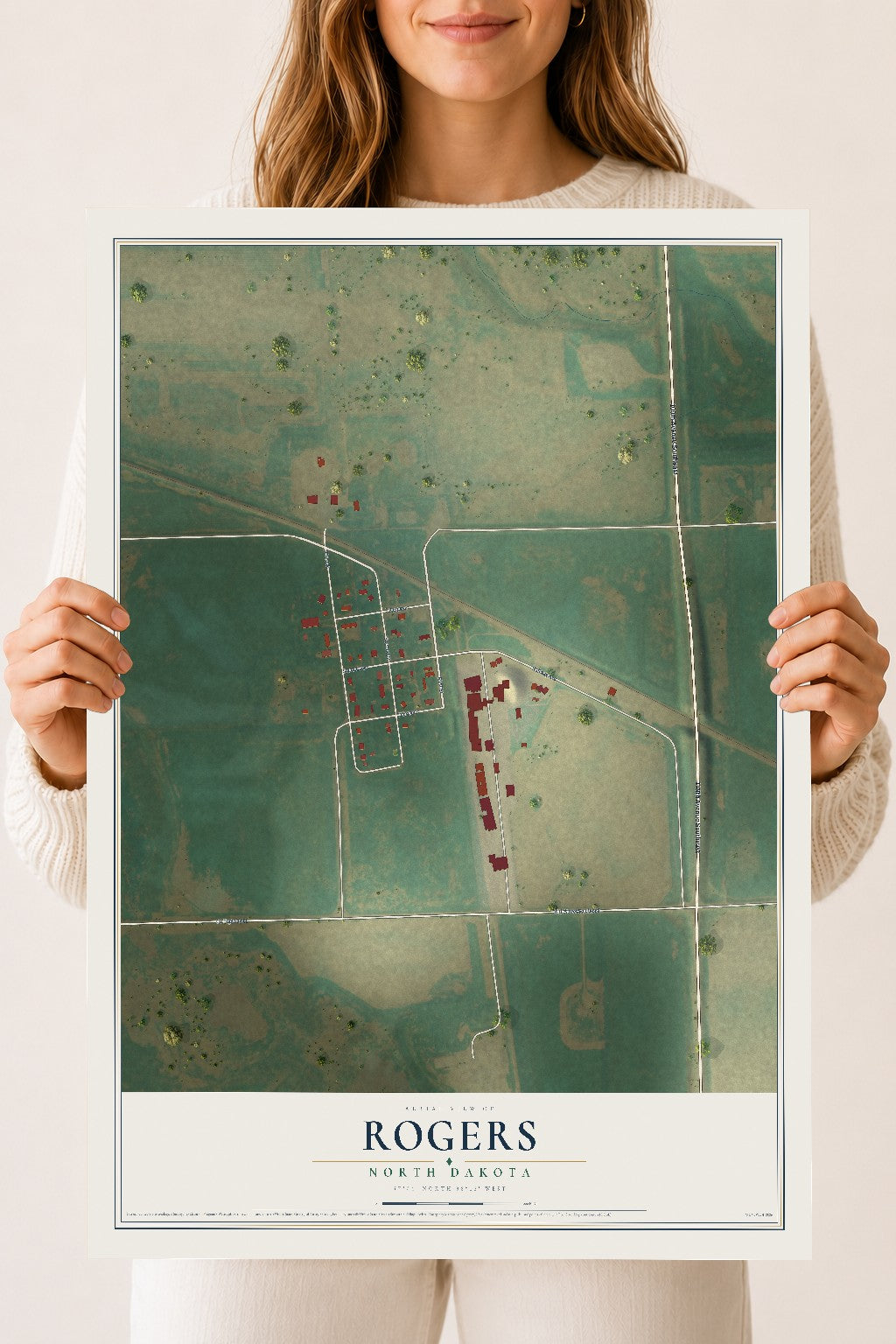 Map of Rogers, North Dakota, 18 x 24 inch unframed archival matte print