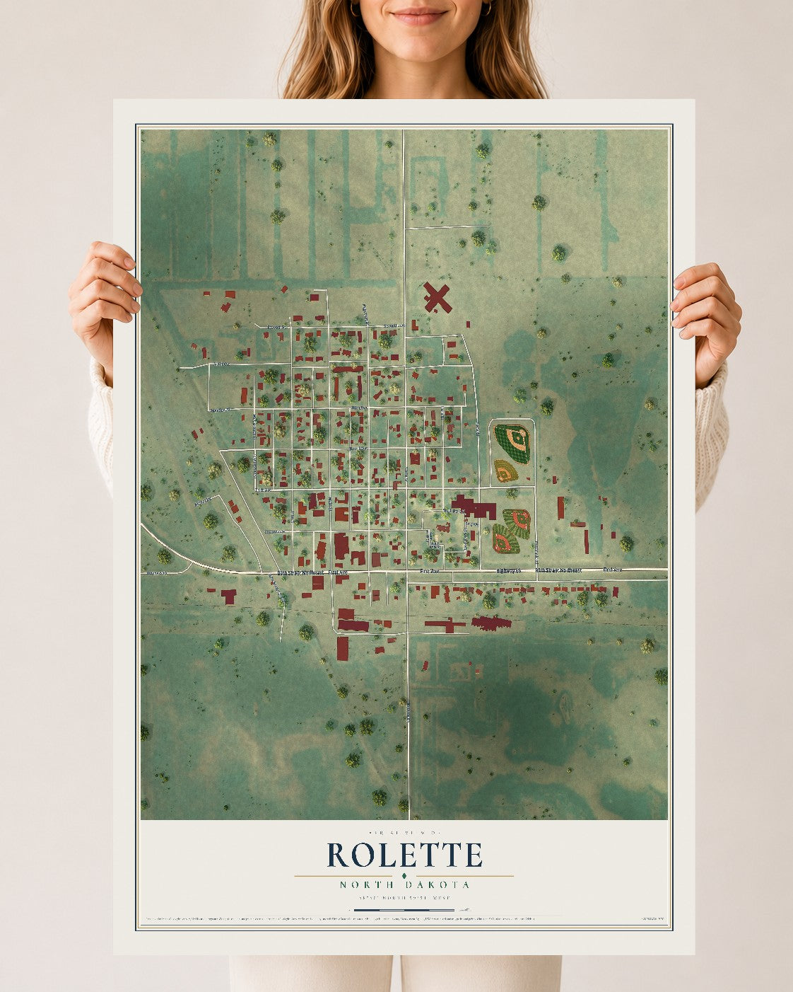 Map of Rolette, North Dakota, 24 x 36 inch unframed archival matte print