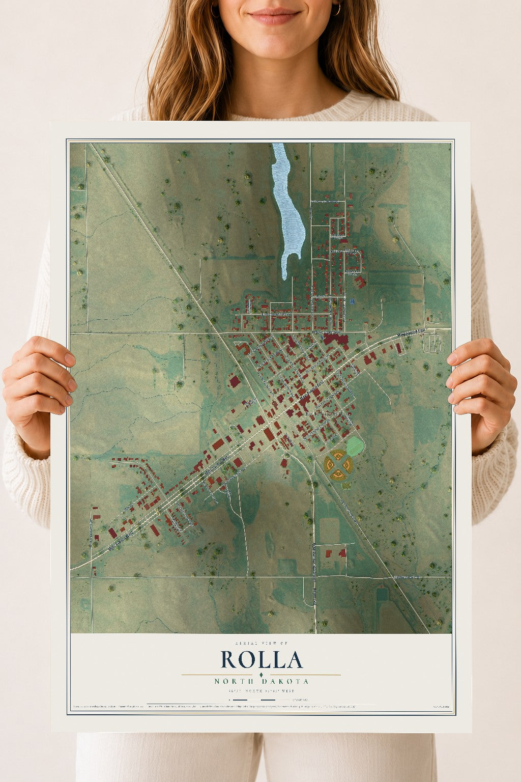 Map of Rolla, North Dakota, 18 x 24 inch unframed archival matte print