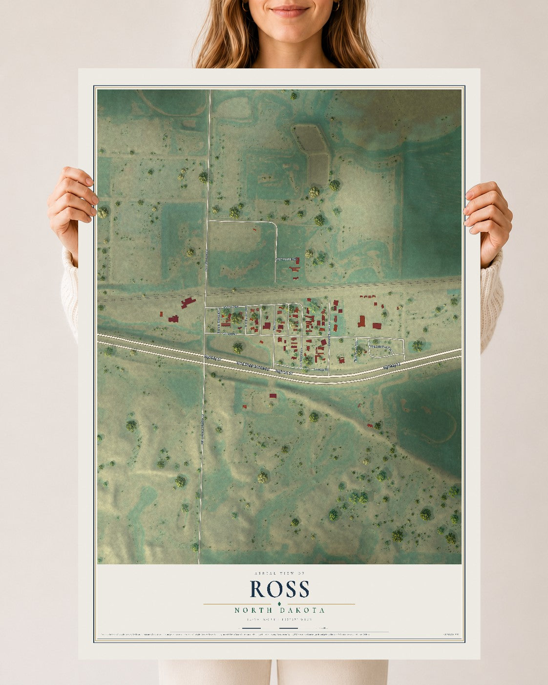 Map of Ross, North Dakota, 24 x 36 inch unframed archival matte print