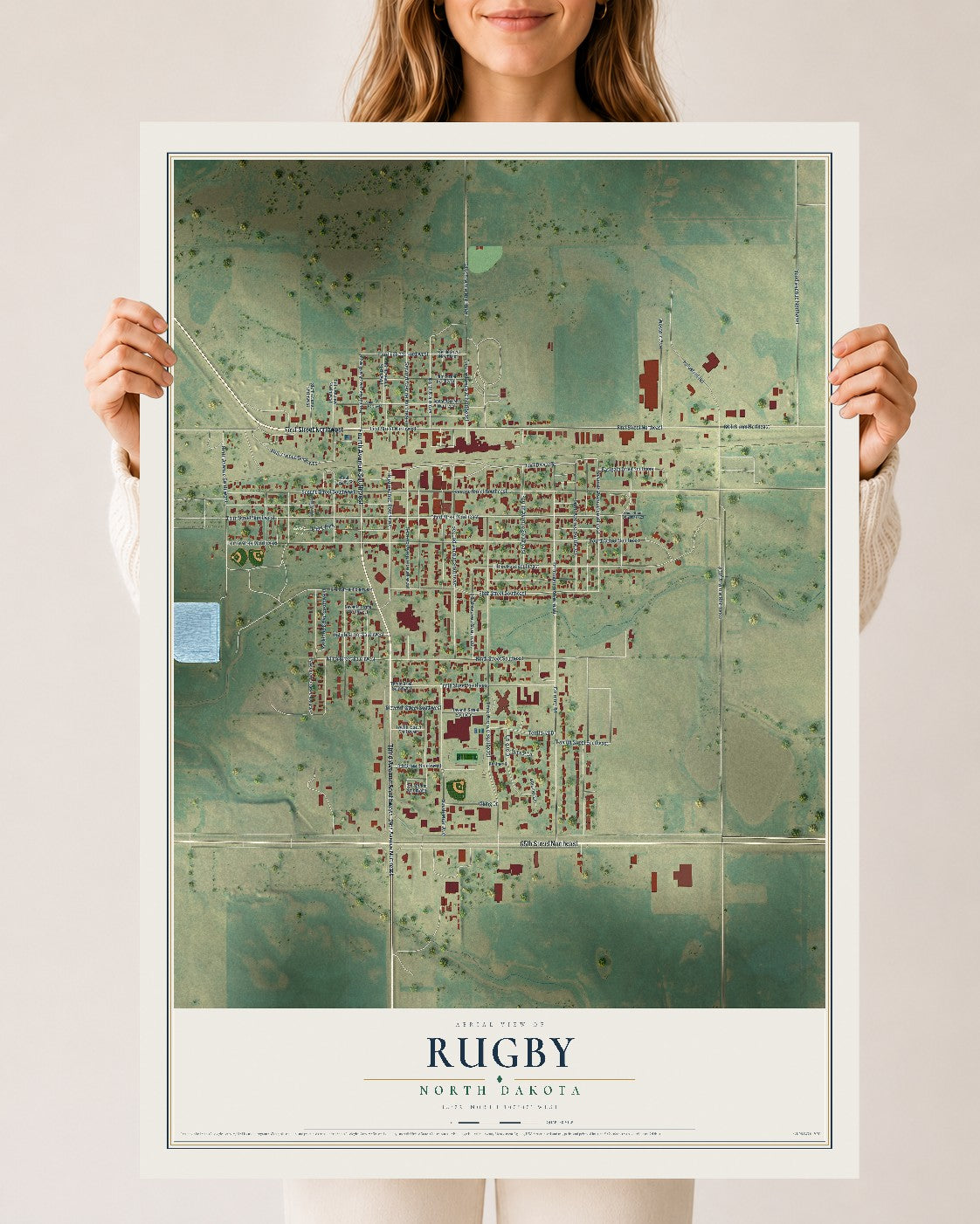 Map of Rugby, North Dakota, 24 x 36 inch unframed archival matte print