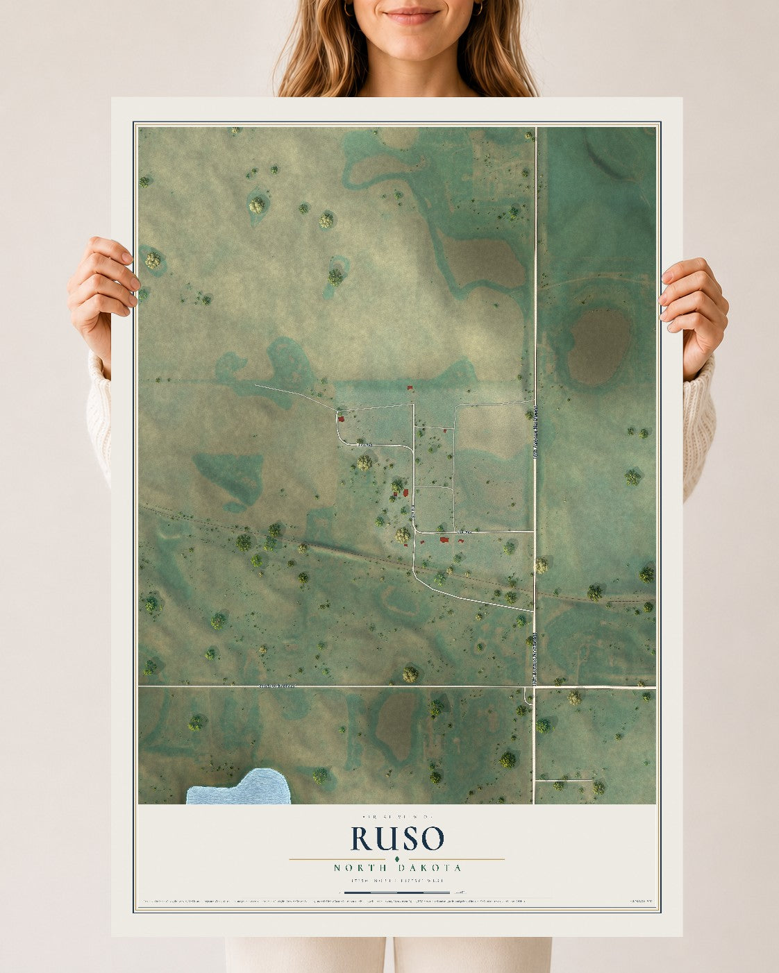 Map of Ruso, North Dakota, 24 x 36 inch unframed archival matte print