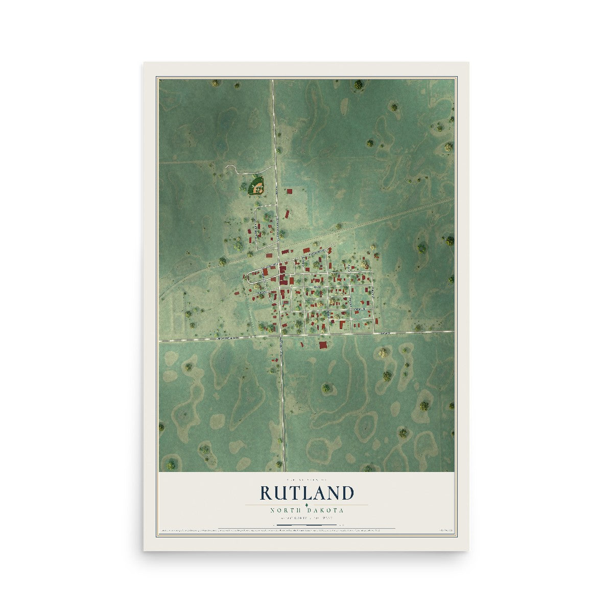 Map of Rutland, North Dakota, 12 x 18 inch unframed archival matte print