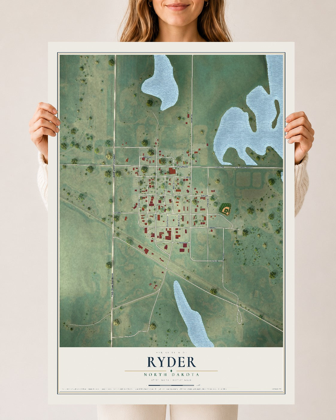 Map of Ryder, North Dakota, 24 x 36 inch unframed archival matte print