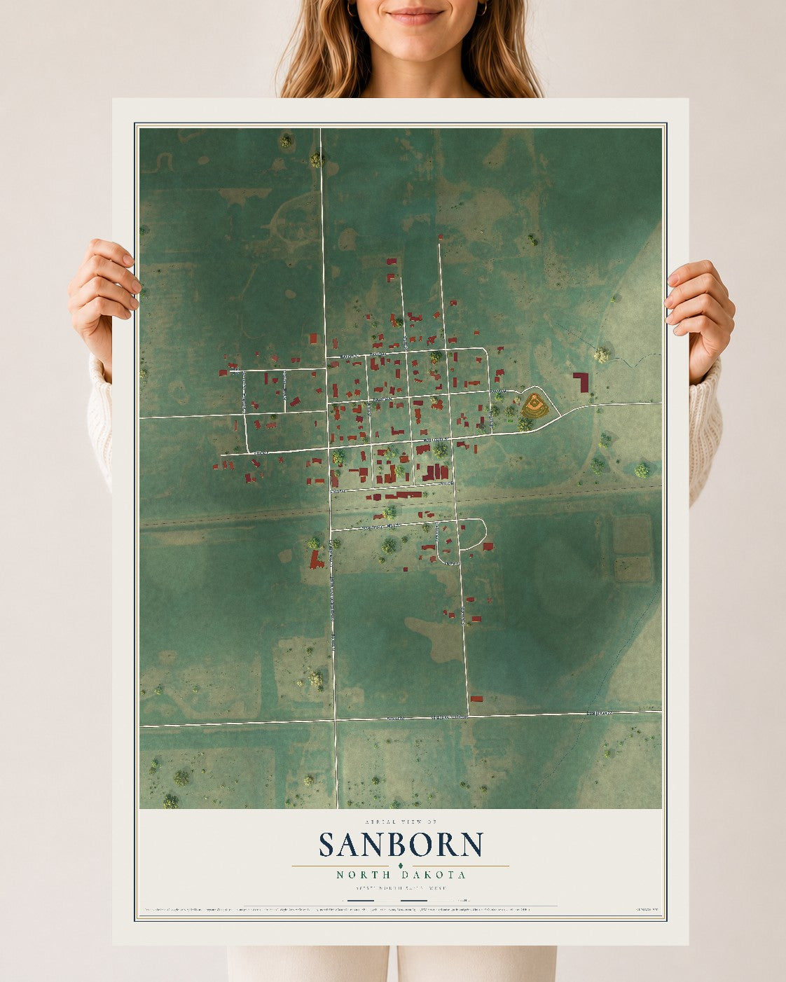 Map of Sanborn, North Dakota, 24 x 36 inch unframed archival matte print