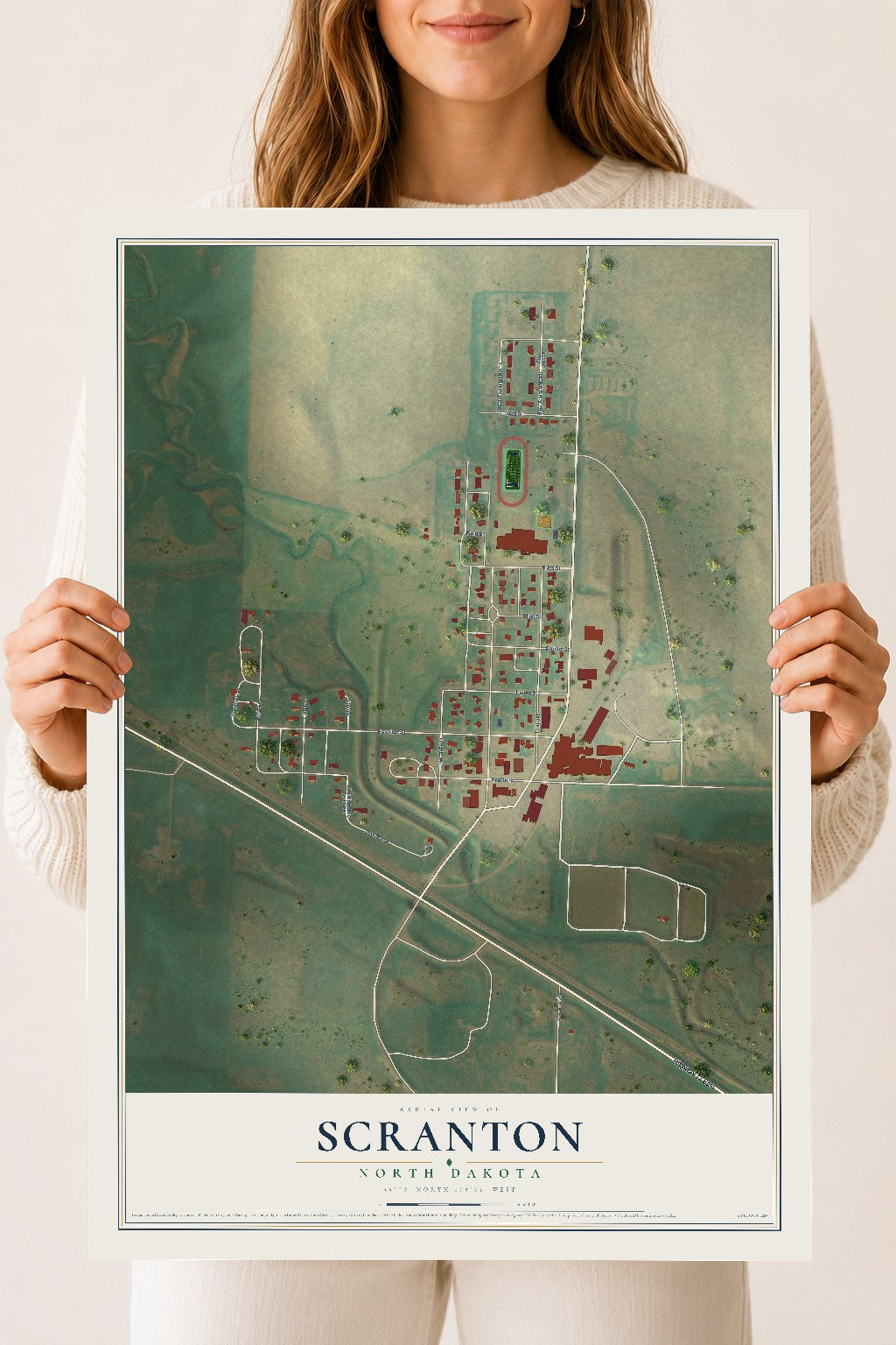 Map of Scranton, North Dakota, 18 x 24 inch unframed archival matte print