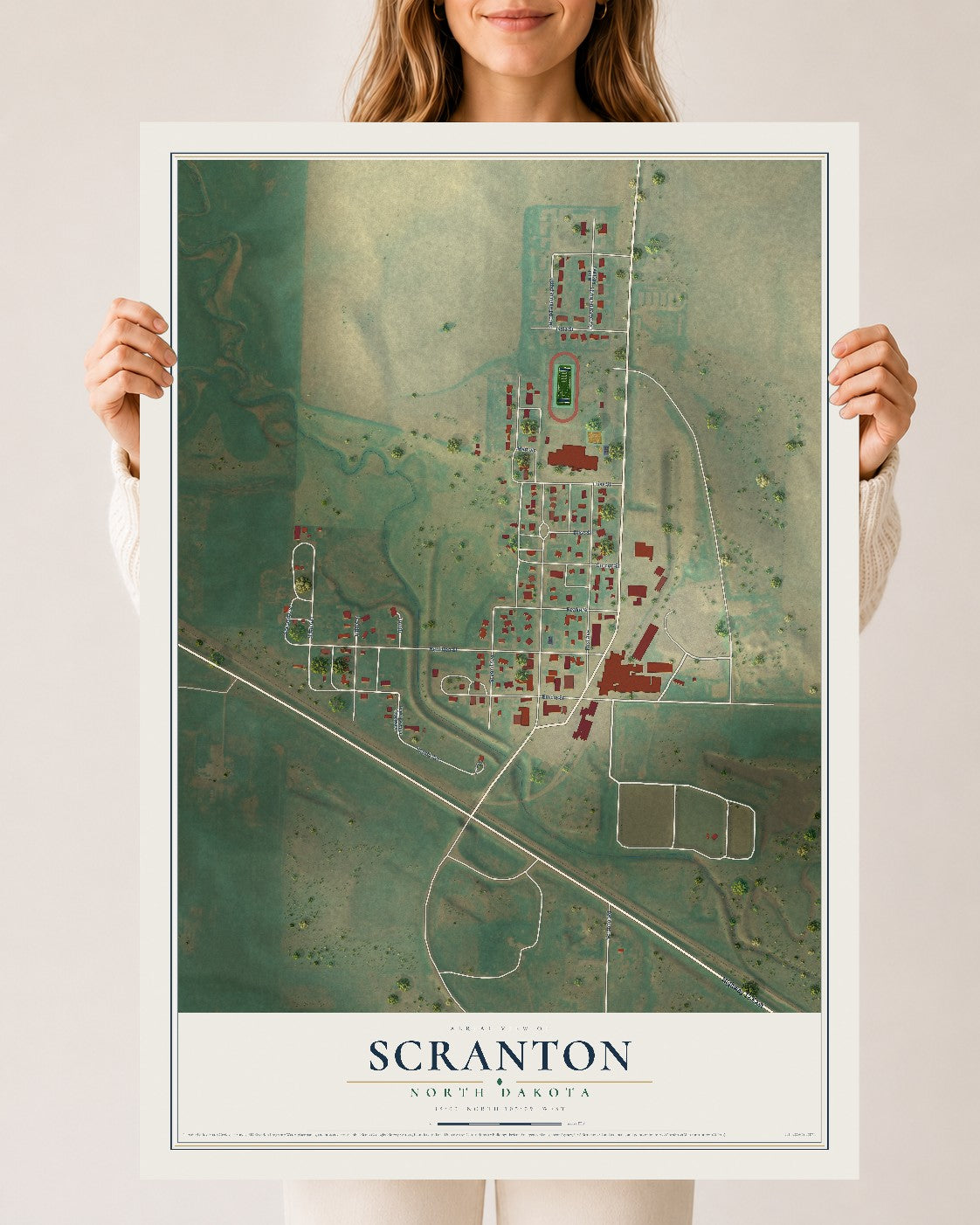 Map of Scranton, North Dakota, 24 x 36 inch unframed archival matte print