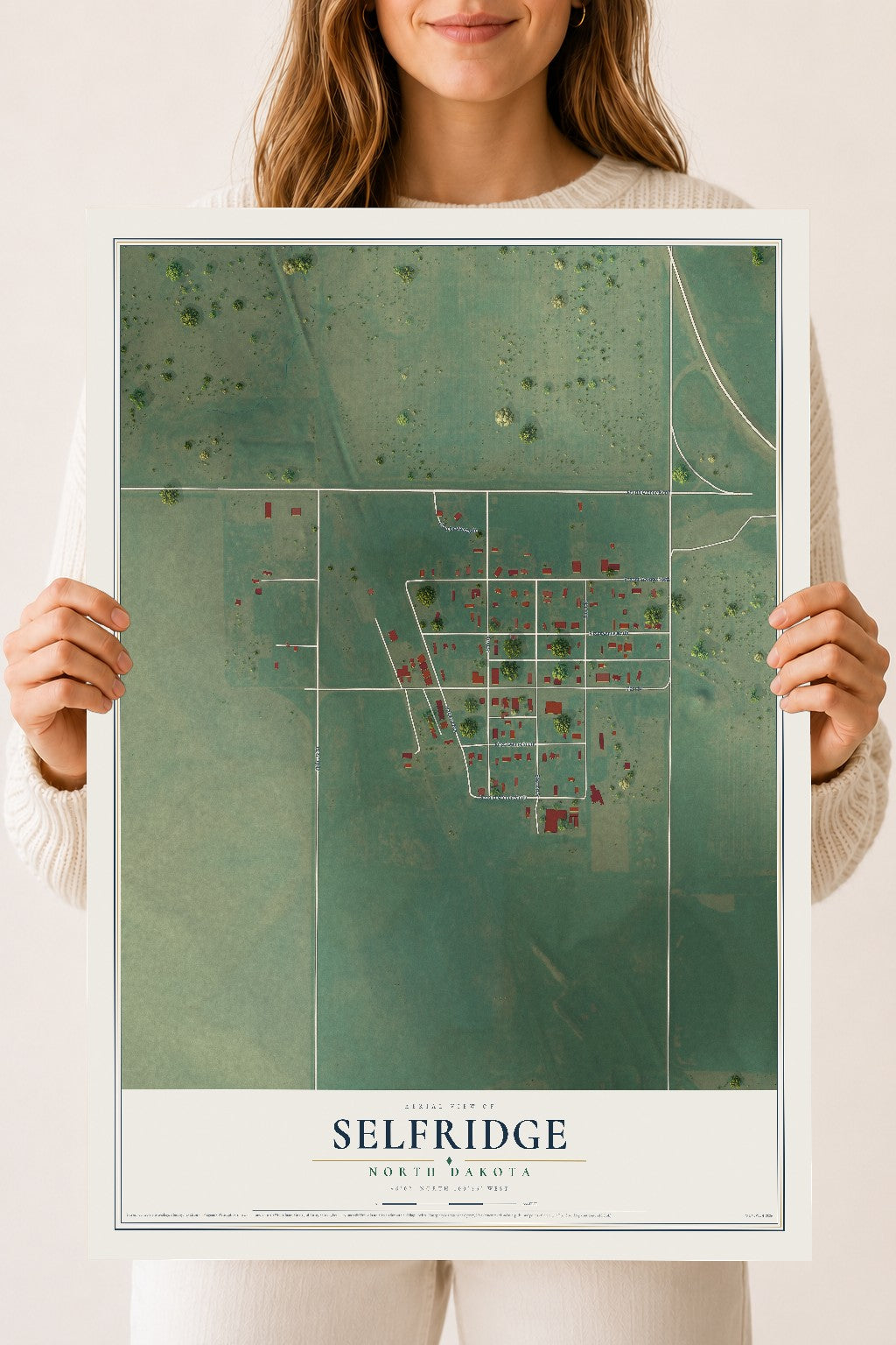 Map of Selfridge, North Dakota, 18 x 24 inch unframed archival matte print