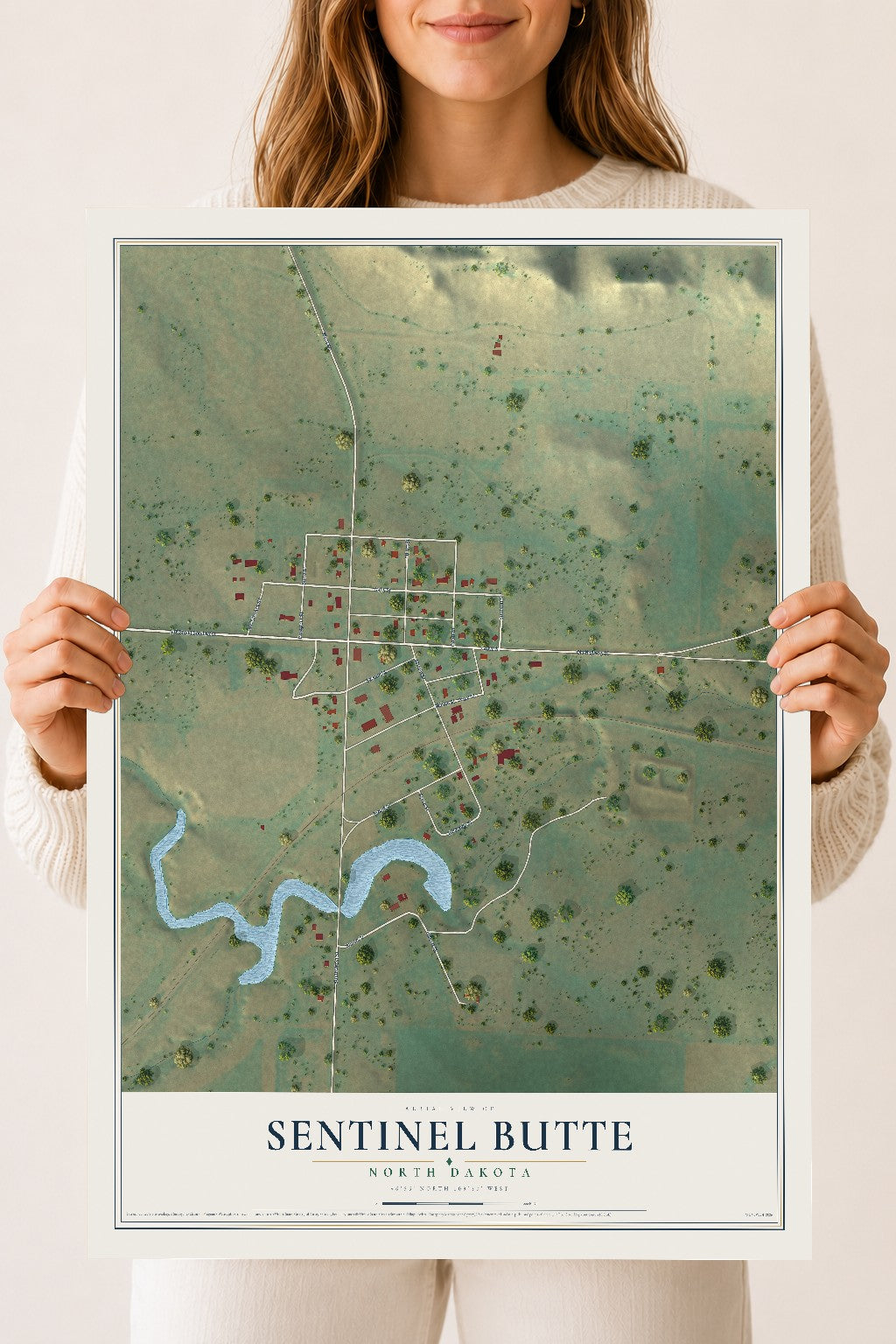 Map of Sentinel Butte, North Dakota, 18 x 24 inch unframed archival matte print
