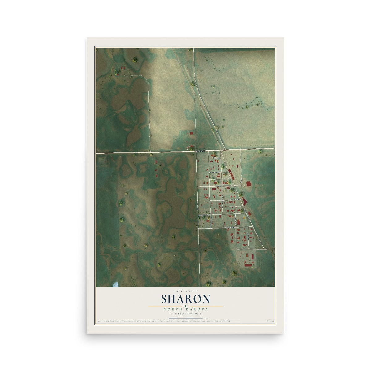Map of Sharon, North Dakota, 12 x 18 inch unframed archival matte print