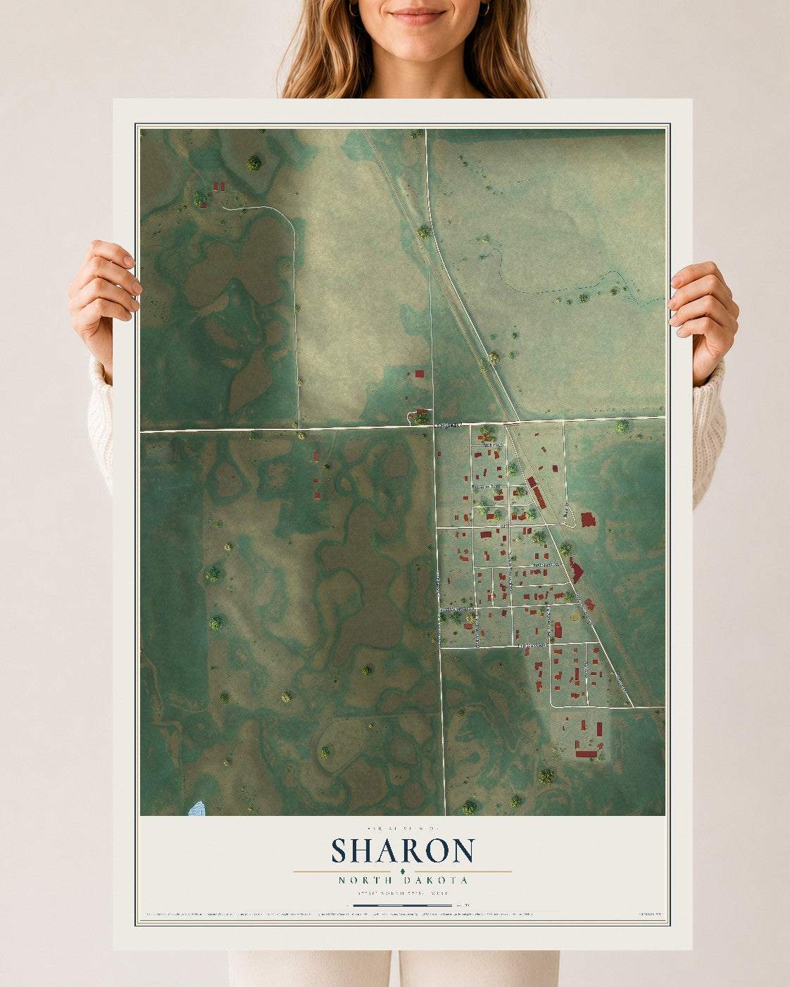 Map of Sharon, North Dakota, 24 x 36 inch unframed archival matte print