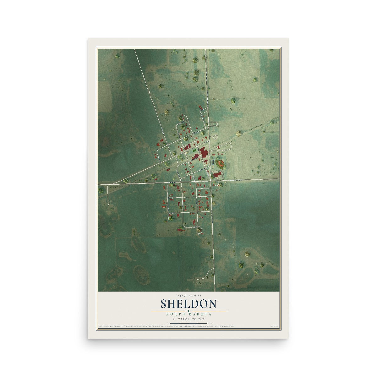 Map of Sheldon, North Dakota, 12 x 18 inch unframed archival matte print