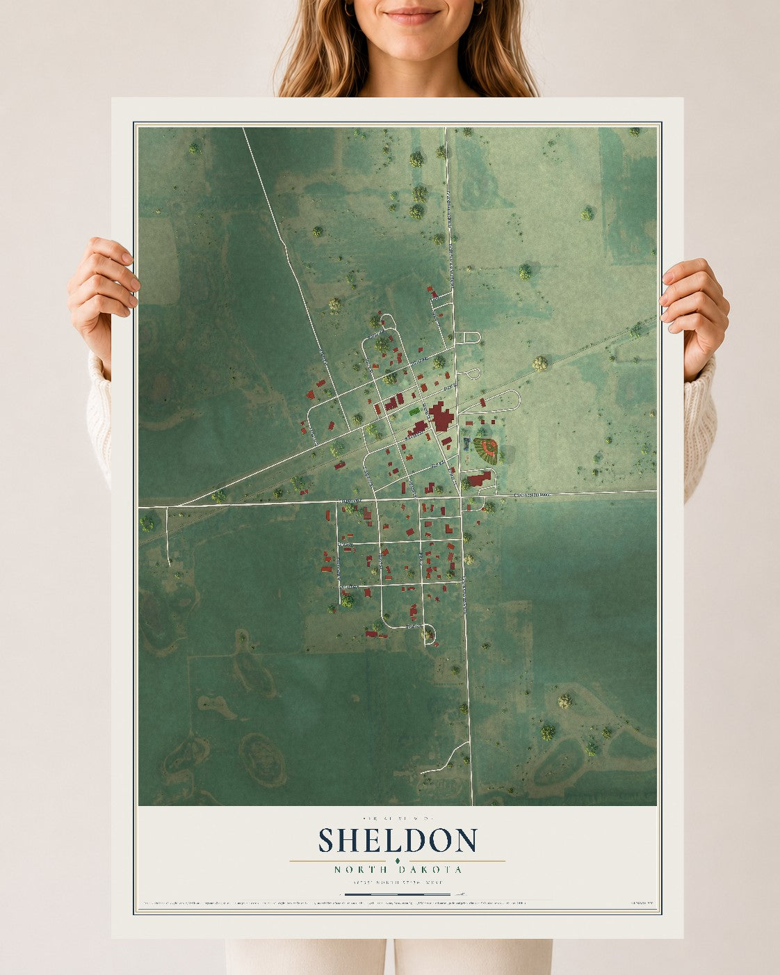 Map of Sheldon, North Dakota, 24 x 36 inch unframed archival matte print