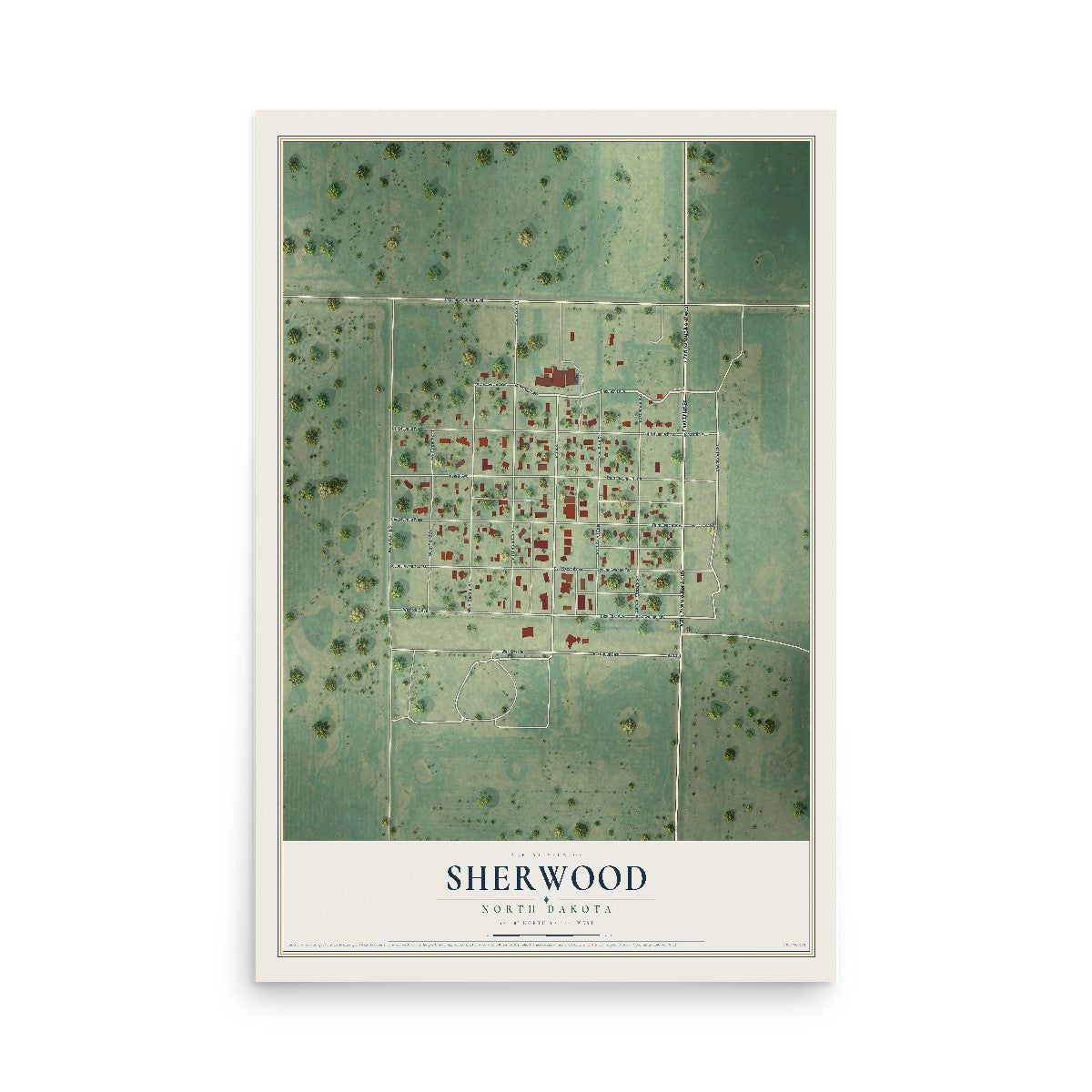 Map of Sherwood, North Dakota, 12 x 18 inch unframed archival matte print