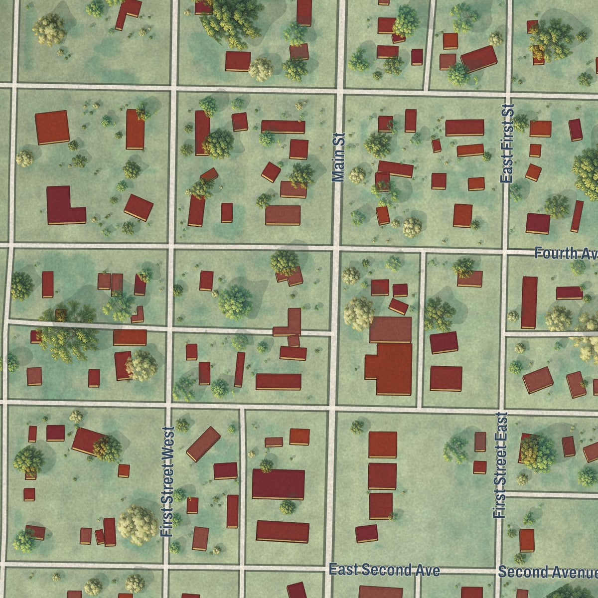 Close-up of the map of Sherwood, North Dakota print showing street and building detail