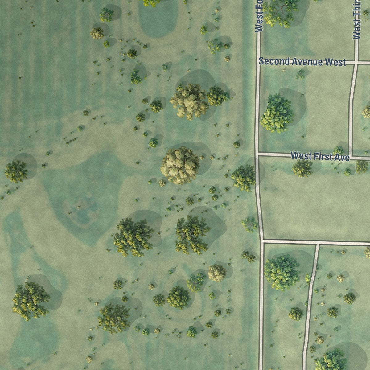 Second close-up of the map of Sherwood, North Dakota print showing more streets and buildings