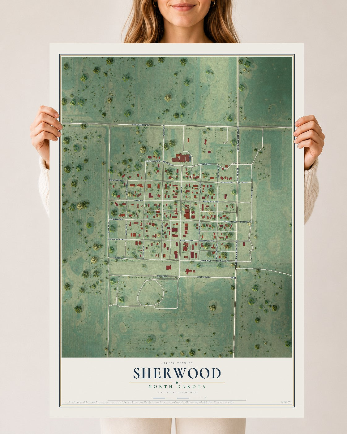 Map of Sherwood, North Dakota, 24 x 36 inch unframed archival matte print