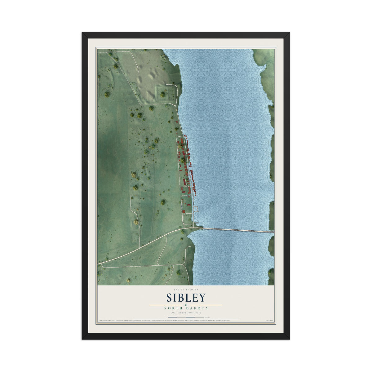 Map of Sibley, North Dakota, 12 x 18 inch print in a black wood frame