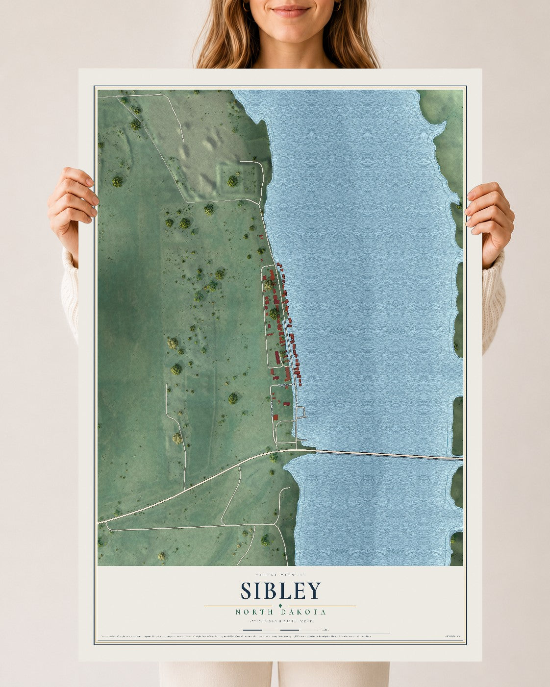 Map of Sibley, North Dakota, 24 x 36 inch unframed archival matte print