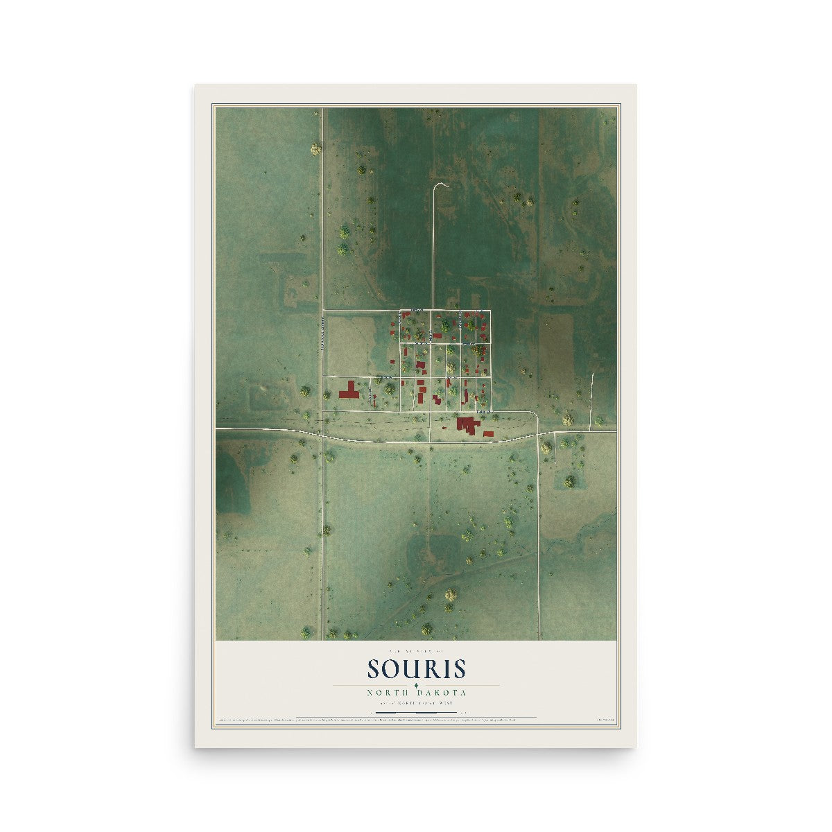 Map of Souris, North Dakota, 12 x 18 inch unframed archival matte print