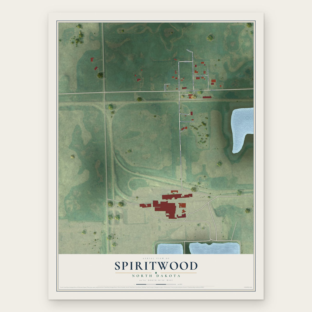 Spiritwood, North Dakota map print, the full design