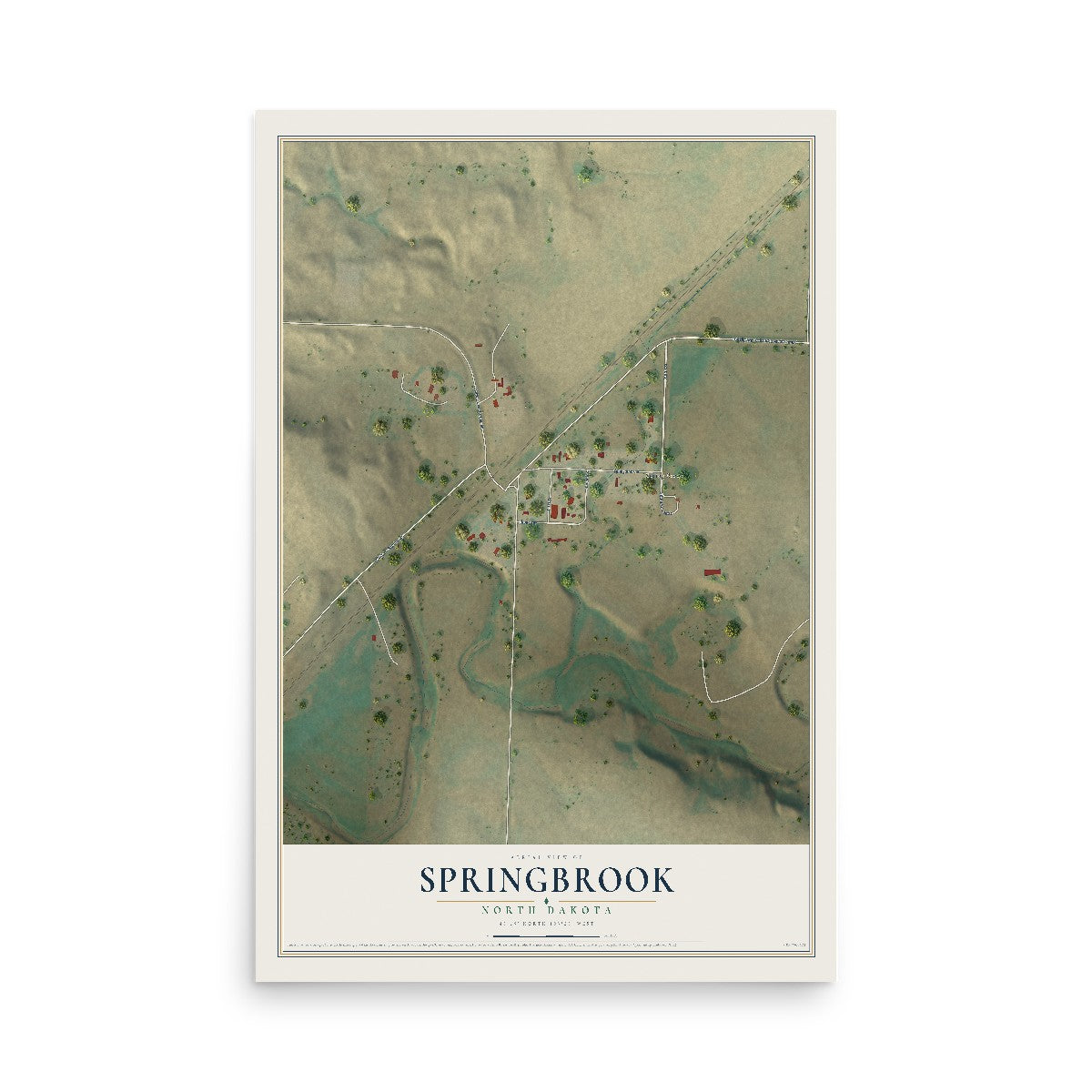 Map of Springbrook, North Dakota, 12 x 18 inch unframed archival matte print