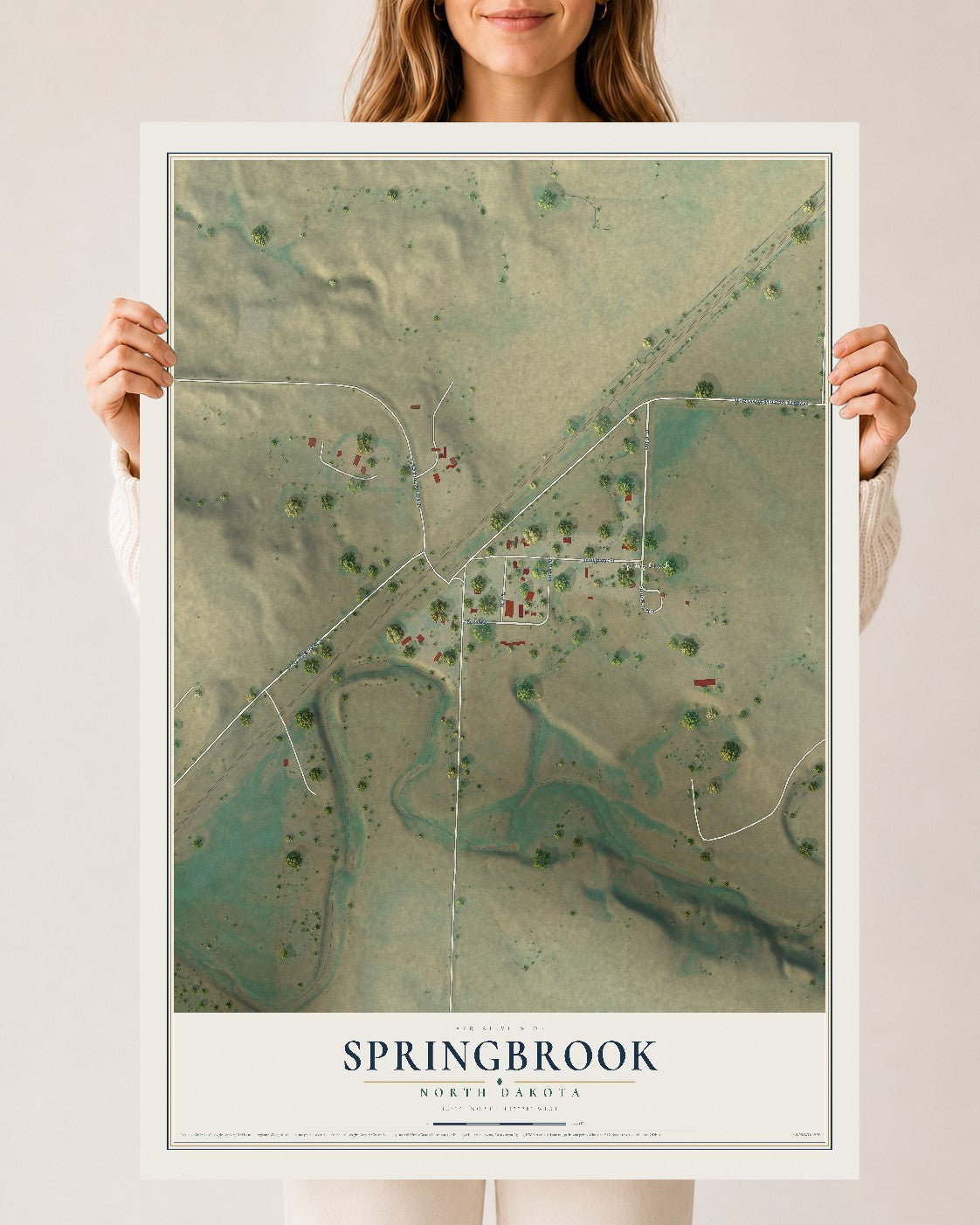 Map of Springbrook, North Dakota, 24 x 36 inch unframed archival matte print