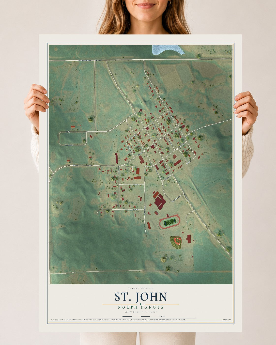 Map of St. John, North Dakota, 24 x 36 inch unframed archival matte print