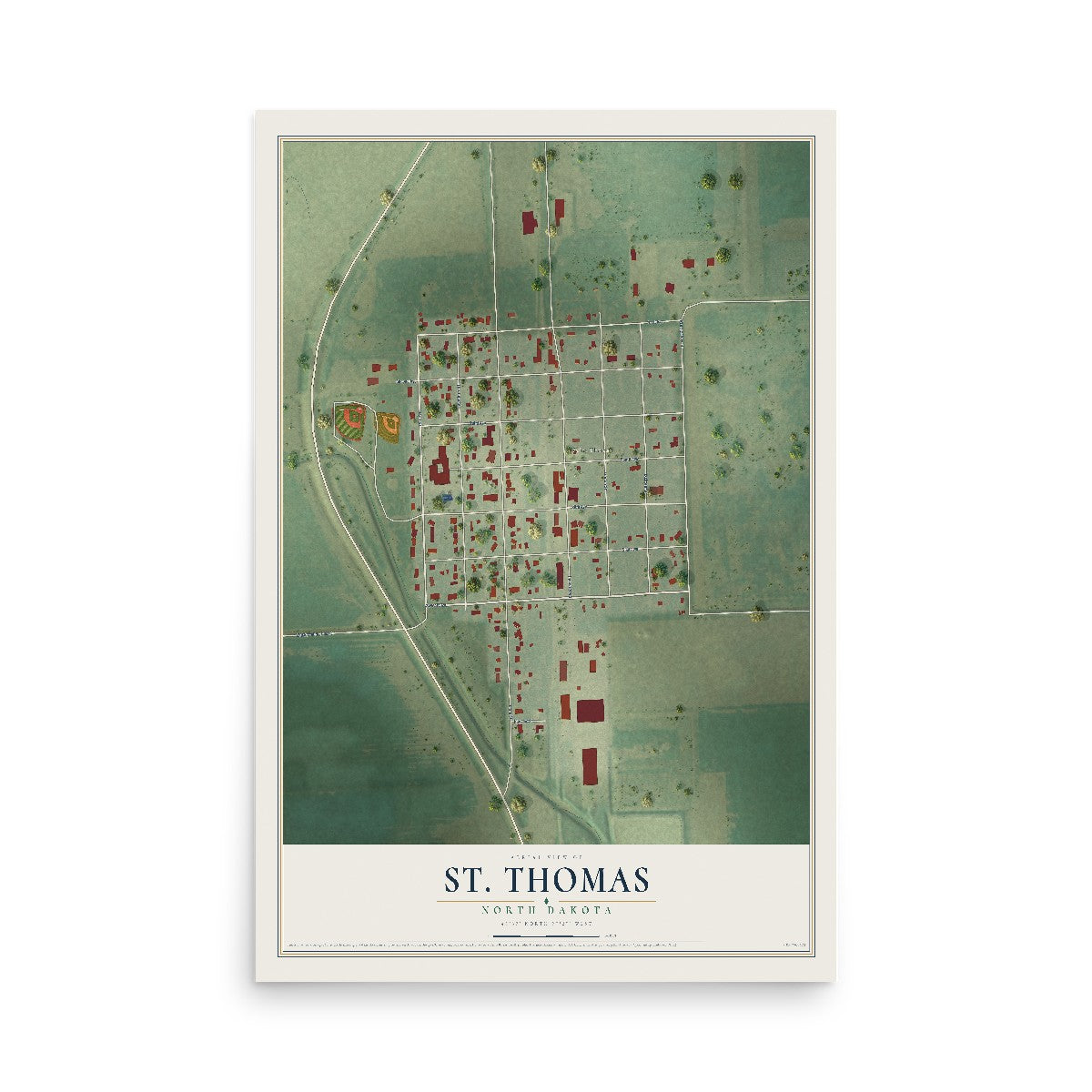 Map of St. Thomas, North Dakota, 12 x 18 inch unframed archival matte print