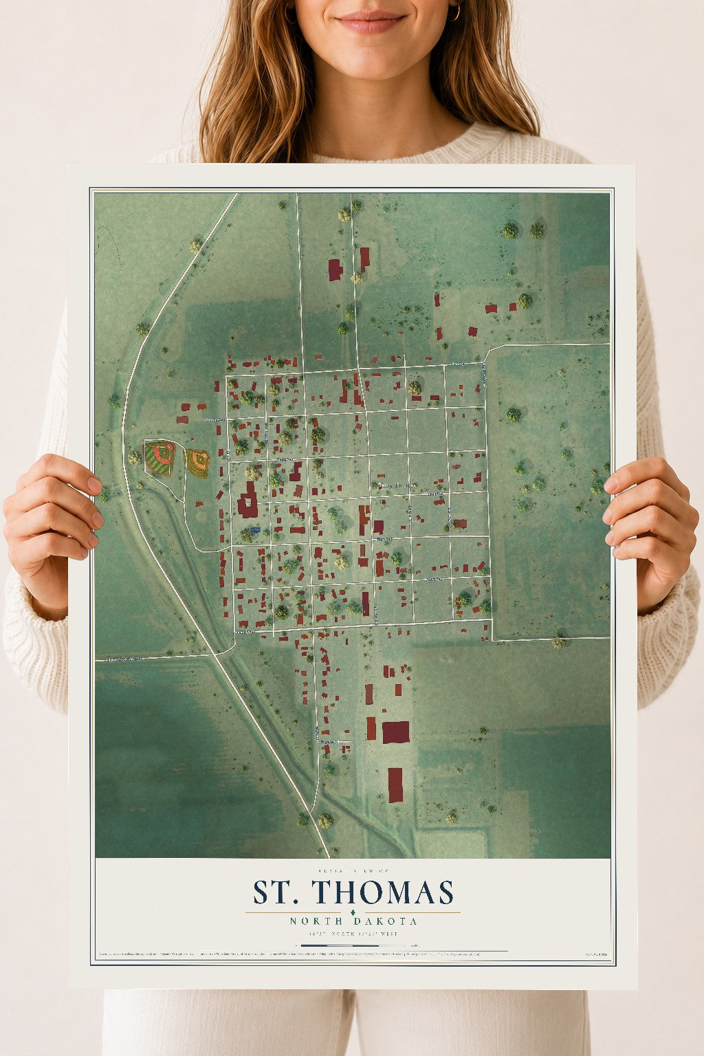 Map of St. Thomas, North Dakota, 18 x 24 inch unframed archival matte print